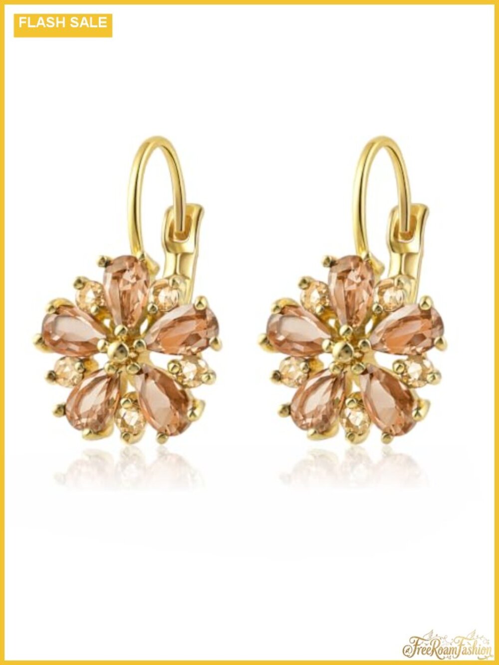 14K Gold Plated Flower Leverback Dangle Earrings
